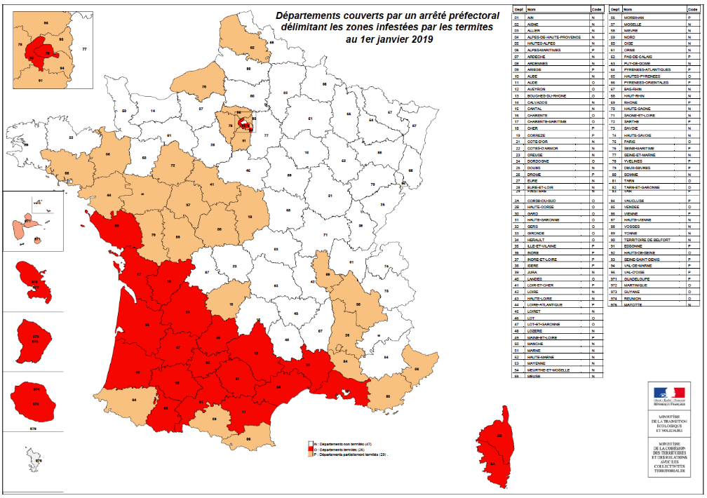carte carte de la France, départements couverts par un arrêté